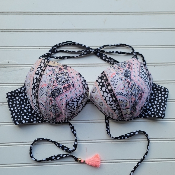 Victorias Secret 34D Bikini Top Fabulous Swimwear Pink Black Gorgeous Add 1.5cup - Picture 9 of 11
